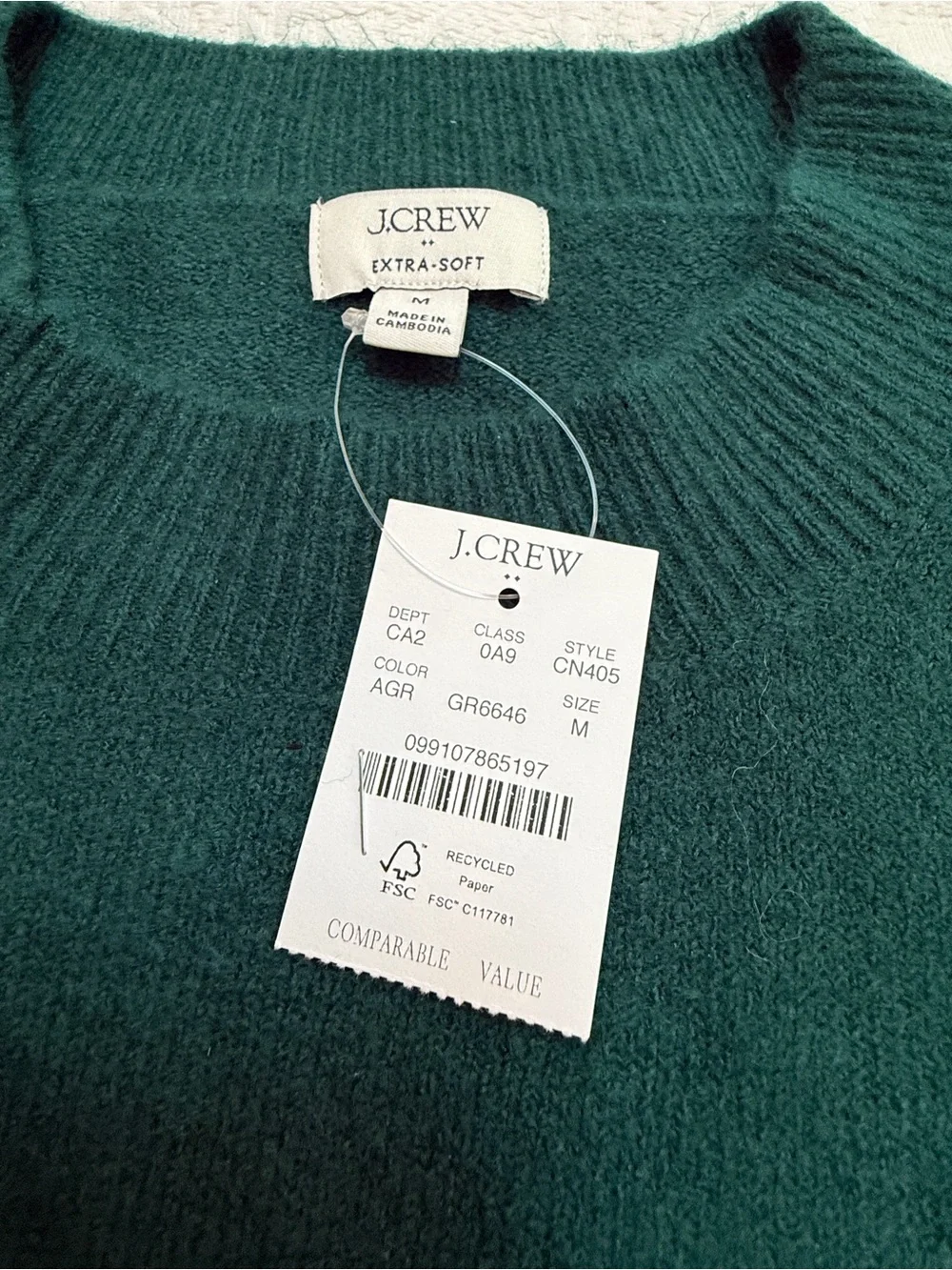NWT J Crew Extra Soft Crewneck Sweater Green Wool Blend Women’s Medium M